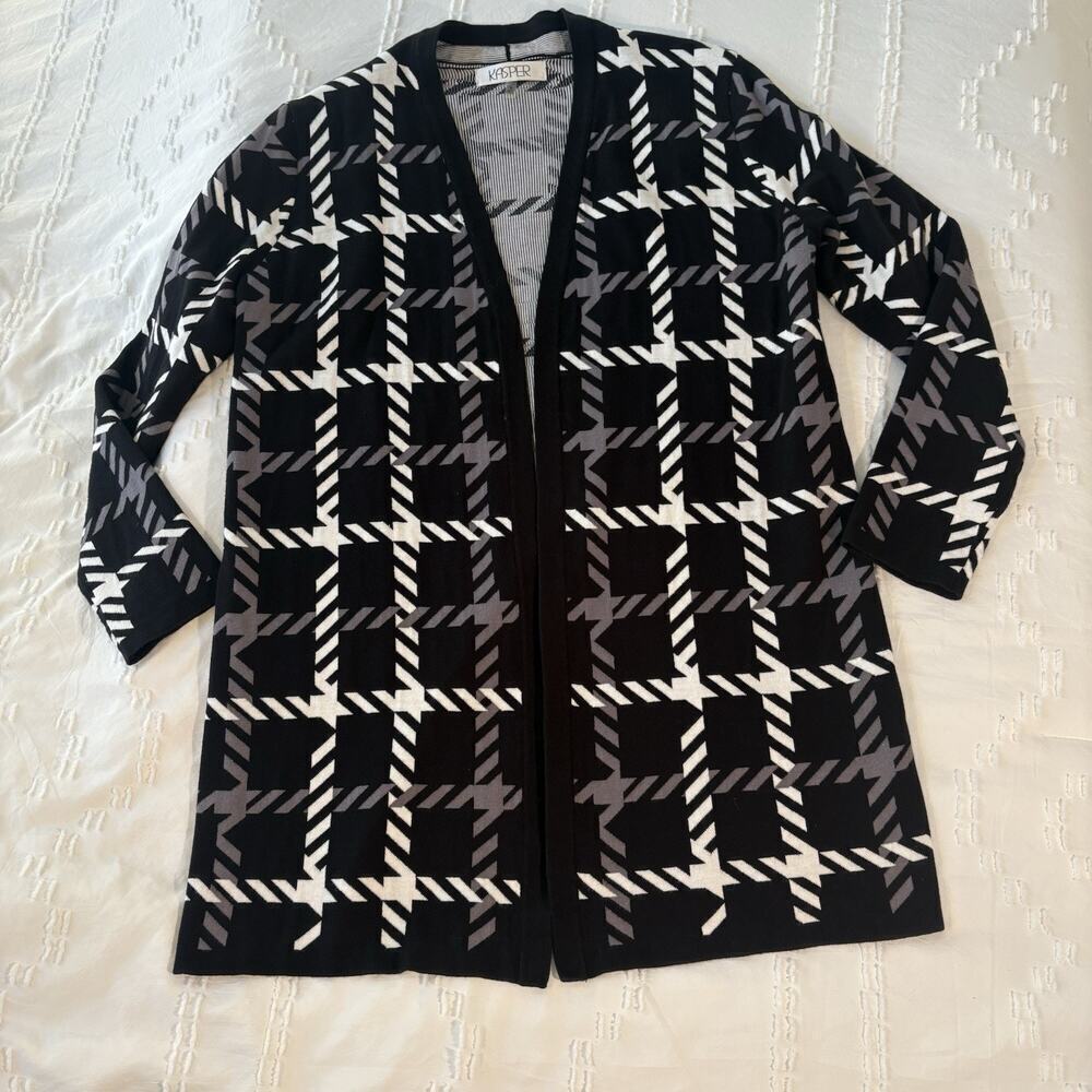 Kasper Plaid Long Cardigan Grandpa-Core Officecore Preppy Quiet Luxury M